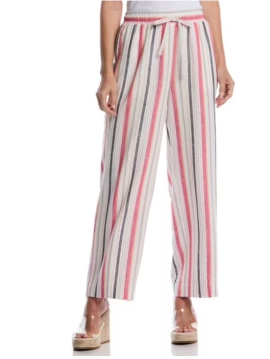 Rafaella Pants - Rafaella Women's Drawcord Waistband Wide Leg Linen Blend Pant Size L
